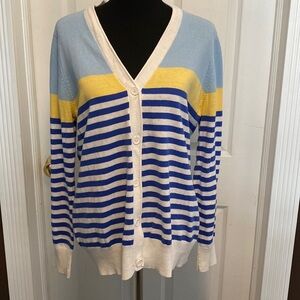 Basic Editions Womens Cardigan Sweater Blues White Yellow sz L